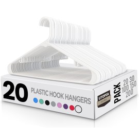 Utopia Home Plastic Hangers 20 Pack - Clothes Hanger with Hooks - Durable & Space Saving (White)