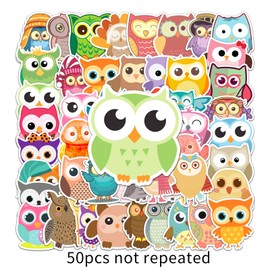 Owl Stickers for Laptop (Pack of 50), Gift for Children, Teenagers, Adults, Boys, Cartoon Owls Stickers, Waterproof Vinyl Stickers for Scrapbooking, Skateboard, Car, Luggage