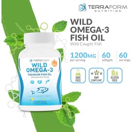 Aceite de pescado Omega 3 de triple potencia, 2400 mg, sin hierbas, sabor a limón, sin OMG, sin gluten y sin soja, 30 días