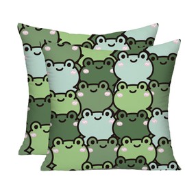WEICOOM Pack of 2 Frog Pillow Cover, Soft Solid Decorative Square Throw Pillow Covers Set with Zipper for Couch Sofa Living Room Bedroom 18 x 18 Inch