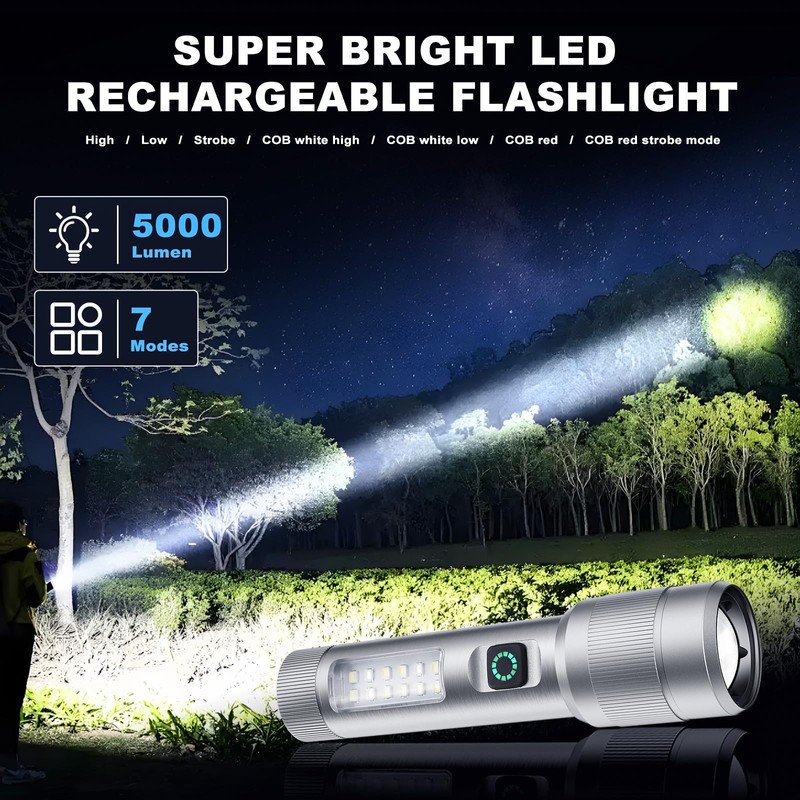Ciwuzxs 2 Pack Flashlight High Lumens Rechargeable, 5000 Lumen Super