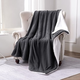 SOCHOW Sherpa Fleece Throw Blanket, Double-Sided Super Soft Luxurious Plush Blanket Queen Size 90 inchx90 inch, Dark Grey