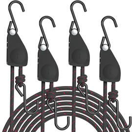 STAYGROW Ratchet Straps Heavy Duty, Adjustable Ratchet Tie Down Straps with Safety Lock S Hooks, 1/4 Inch Rope Pulley System Straps for Trucks Garage Canoe Various Hanging and Strapping 4 Pack