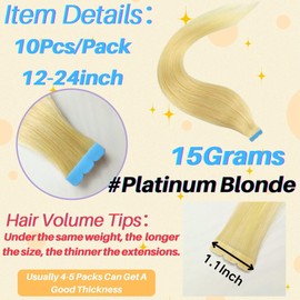 Platinum Blonde Mini Tape in Hair Extensions Human Hair Invisible Tape in Real Hair Extensions 14 Inch Ins for Any Occasions