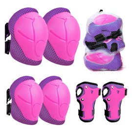 Knee Pads Children, 6-in-1 Pads Inline Skates Boys and Girls Elbow Pads Set with Wrist Protection for 3-8 Years Old Toddlers for Skating, Cycling and Skateboards (Pink Purple)