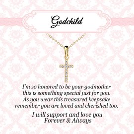 Cherished Moments 14K Gold-Plated Cross CZ Necklace, Godchild Gift for Baby Baptism or First Communion with Poem in Gift Box