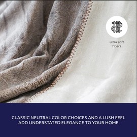 Mon Chateau 60" x 70" Melange Flannel Throw Blanket - Contrast Stitching Soft Blanket for Queen-Size Bed, Couch, or Sofa, Cozy Home Decor and Stylish Living Room Comfort in Brown