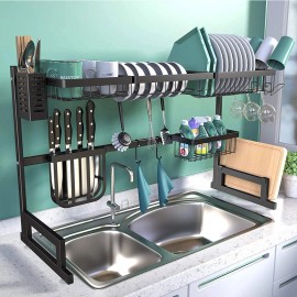 Over Sink Dish Drying Rack Adjustable 2 Tier Large Kitchen Counter Organization