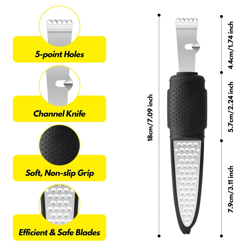 Rainspire Lemon Zester Tool with Channel Knife, Stainless Steel Citrus