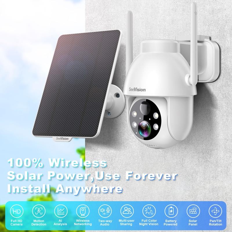 SeeVision White Solar-Powered Waterproof Wireless Security Camera with PIR Motion