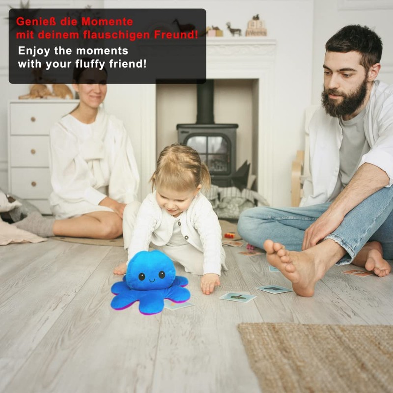 Kunstify Octopus Mood Cuddly Toy, XXL Octopus Plush Reversible, XXL