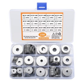 230 Pcs Large Flat Washer Set, Stainless Steel Washers, Lock Washers Assortment Kit, Metal Disc Nuts, 15 Sizes M3/M4/M5/M6/M8/M10/M12