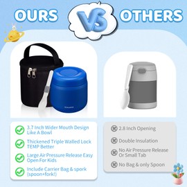 DIGJUPER Soup Thermo for Kids Wide-Mouth - 12 oz Insulated Jar Container Box with Spoon & Lunch Bag, Stainless Steel Leak-Proof Thermo Bowls Bento for Hot Food, Keep Cold 12h/Hot 8h