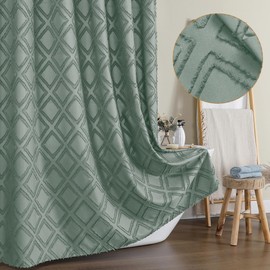 OWENIE Extra Long 96 Inch Shower Curtains, Boho Fabric Shower Curtain Grommet Top With 12 Hooks, Elegant Modern Jacquard Geometric Design Textured Shower Curtain for Bathroom, Sage Green, 72"W x 96"L