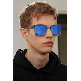 KENBO Square Sunglasses Metal Frame for Men Women Large Cool Designer Shades UV400, Shiny Gun Metal, Medium