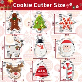 ieron 9 Pcs Christmas Cookie Cutter Set, Snowflake, Gingerbread Boy, Tree, Snowman, Reindeer Head, Candy Cane, Santa Face, Bell, Reindeer Stainless Steel Holiday Cookie Molds for Kids