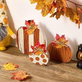 Allorry 3 Pcs Fall Decorations Wooden Pumpkin Table Tiered Tray Signs Autumn Multicolor Vintage Pumpkin Decor for Home Party Mantle Harvest Farmhouse Thanksgiving Decor WL011-A