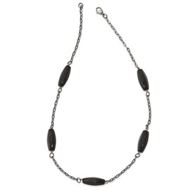 Chain Necklace White Stainless Steel Beaded Agate Black 20 in