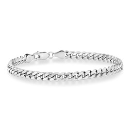 Miabella Italian 925 Sterling Silver Thick 3.5mm, 5mm, 7mm Curb Cuban Link Chain Bracelet, Solid Heavy Sterling Silver Bracelet for Men Made in Italy, Large, Sterling Silver