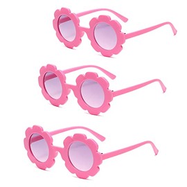 JieJieko Kids Round Flower Sunglasses Girl flower Shaped Sunglasses Cute Kids Eyewear for Pool Beach Outdoor Age 2-10 Years (3Pcs Pink)