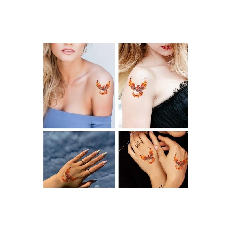 6 Sheets Temporary Fake Tattoos for Men Adults Flying Phoenix