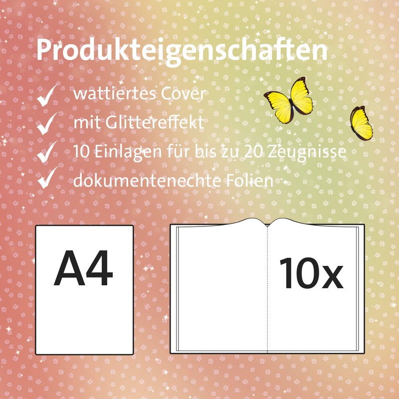 ROTH Certificate Folder Butterfly with Glitter Effect – with 10