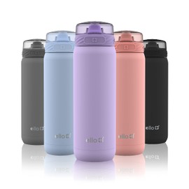 Ello Cooper 22oz Stainless Steel Water Bottle with Straw and Carry Handle, Double Walled and Vacuum Insulated Metal, Leak Proof Locking Lid with Soft Silicone Spout, Reusable, BPA Free, Lilac