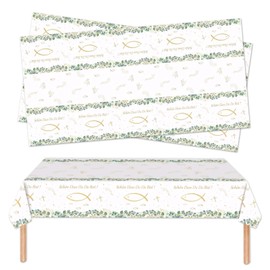 Communion Tablecloth, Confirmation Table Decoration, Christening Boy Decorative Tablecloth, Fish Communion Party Tablecloth Girls for First Communion Decoration, Christening Party Decoration, 137 x