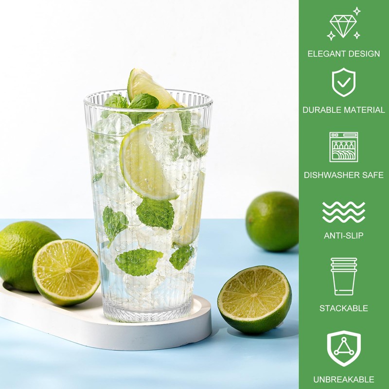 600ml Plastic Water Tumblers,Large Capacity Water Cups Acrylic Drinking Glasses