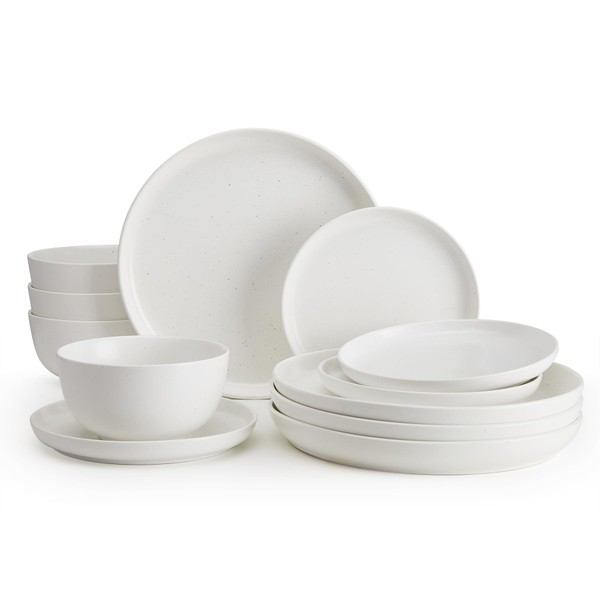 Sweese Dinnerware Sets, 12 Pieces Porcelain Round Plates and Bowls