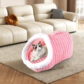 Cozy Hideaway Pet Bed, Cat Houses for Indoor Cats - Large Cat Cave Bed with Removable Support Foam and Washable 2-Side Mat, Covered Cat Bed for Cat Hideaway, 8.8lbs and Down (Pink)