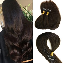 KOCONI 20 Inch Dark Brown Nano Rings Hair Extensions Real Human Hair Extensions #2 Double Drawn Nano Ring Hair Extension Nano Tip Beads Human Hair Extensions 50g 1g/Strand