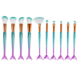 JewelryWe 10PCS Makeup Brushes Professional Soft Cosmetic Brushes Mermaid Contouring Brush Tool