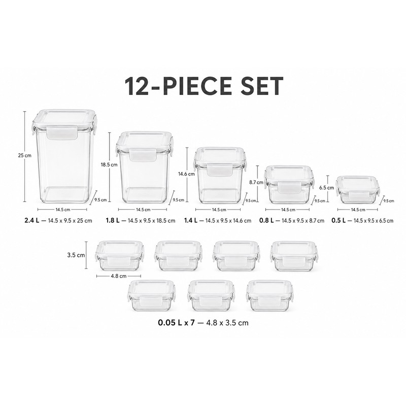 12PCS Food Storage Containers with Lids - Plastic Kitchen Pantry