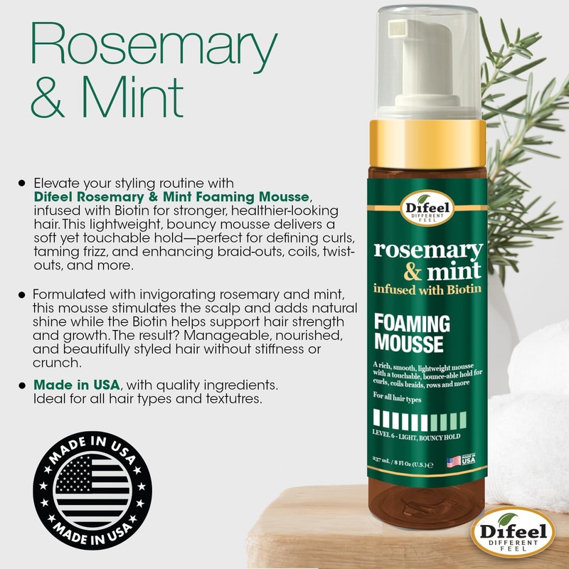Difeel Rosemary & Mint Foaming Mousse 8 Ounces - Infused