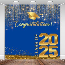 Class of 2025 Backdrop, 6 * 6 FT Graduation Photo Backdrop, Blue And Gold Graduation Banner, 2025 Congratulations Banner for Photoshoot, Graduate Background Booth Props