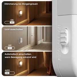 Briignite Night Light Socket, LED Night Light with Motion Sensor and Twilight Sensor, 1 W Brightness Adjustment, Warm White 3000 K for Kitchen, Children's Room, Bedroom, Bathroom, Hallway, Stairs,