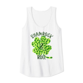 Womens Shamrock & Roll Green Leopard Print Clover Vintage Tank Top