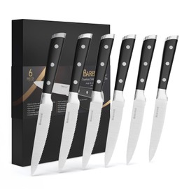 Barenthal steak knives set of 6-4.8 Inch Steak Knife Set Dishwasher Safe German Stainless Steel Serrated Knife with Blocked Sharp Steak Knives for Christmas Gift with box