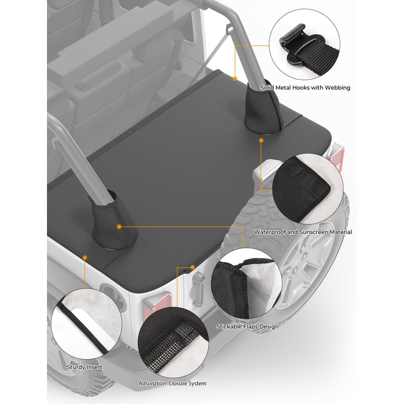 JOYTUTUS Tonneau Cover Compatible with Wrangler JK 4 Doors 2007-2018,