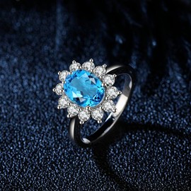 Fashion Design 925 Silver Zirconia Wedding Engagement Ring Ladies Fashion Trend Ring Jewellery (12.5 blue)