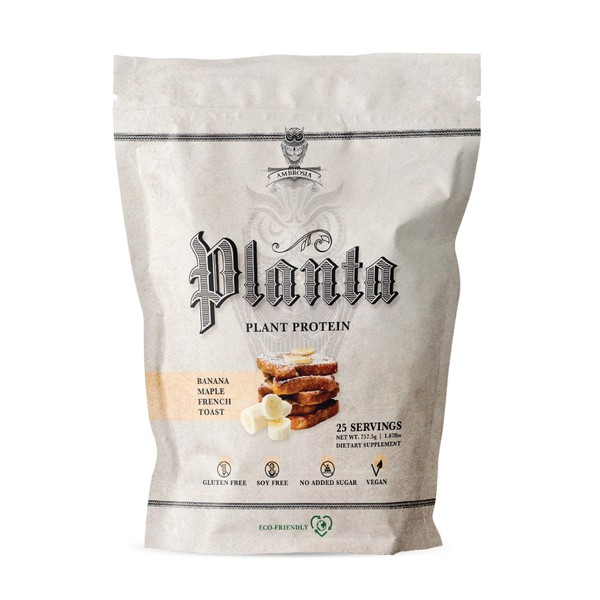 Ambrosia Planta - Premium Organic Plant-Based Protein | Vegan & Keto Friendly | Gourmet Flavors with No Bloating or Stomach Upset | Gluten & Soy Free | No Added Sugar | 25 Servings | Banana Maple