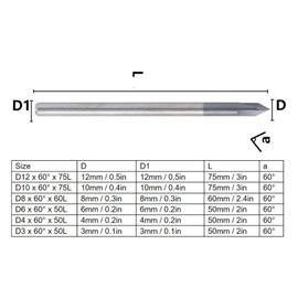 3 Flute CNC Carving Bits 60 Degree Tungsten Steel Chamfer V-Groove Milling Tools for Sign Making (D3x60°x50L)