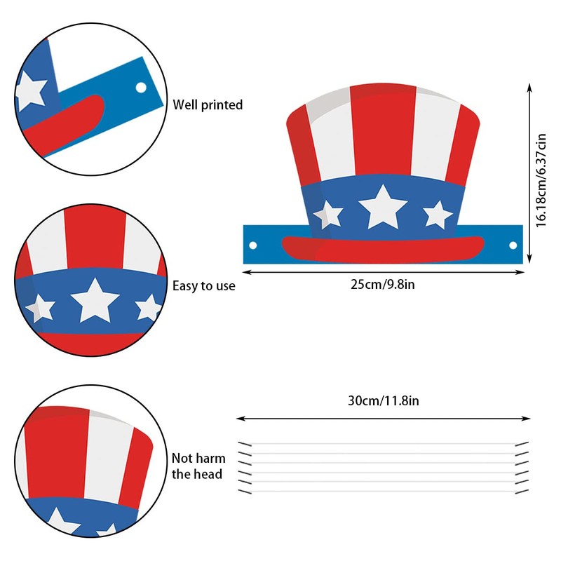 USUKUSI 6 Pcs 4th Of July Hat, 4th Of July