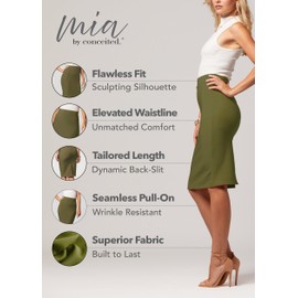Conceited Skirts for Women - Pencil Skirt - Wear to Work - Midi Length in Regular and Plus Size - Many Colors - Classic Olive Green - Small