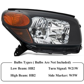 Headlights Assembly Pair Compatible with 2004 2005 Toyota RAV4 Halogen Headlamps Replacement Driver and Passenger Side,Black Housing Amber Reflector