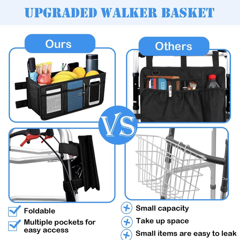 AUSTYLCO Upgrade Walker Basket with Cup Holder,Foldable Walker Bag,Large Capacity