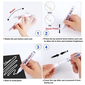 DAPAWIN White Paint Pen Permanent Marker Waterproof 4 Pack Outdoor Pens markers for Metal,Rocks,Wood,Plastic,Tire,Glass,Fabric,Medium Tip,Oil Based Paint Markers White Markers Permanent