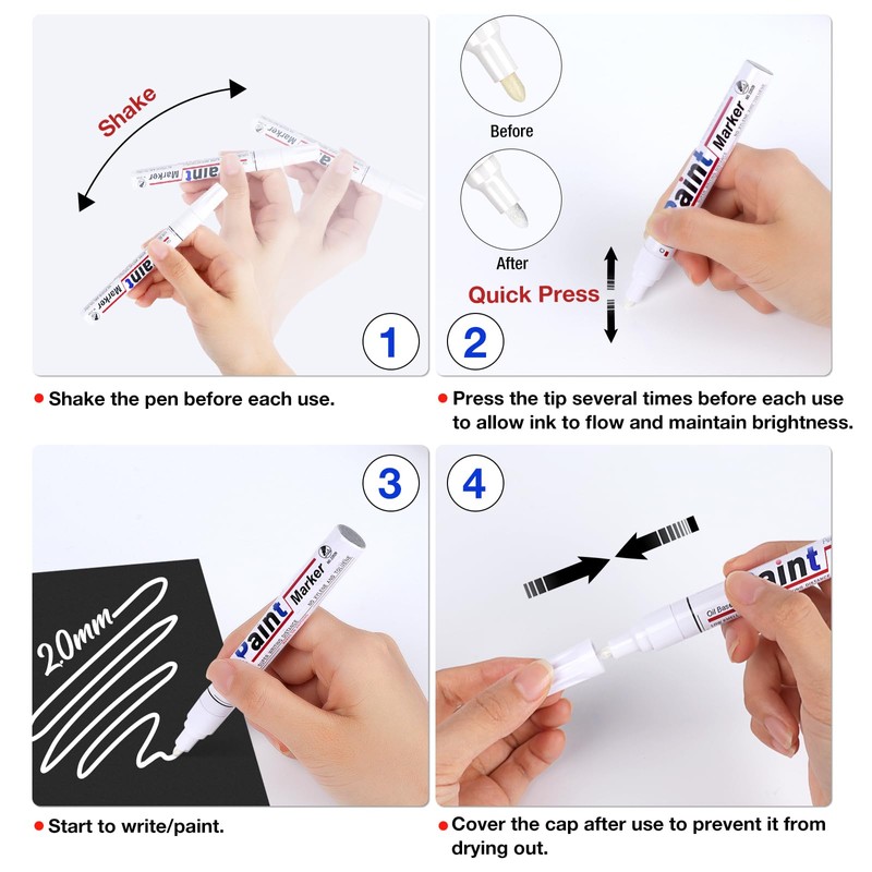 DAPAWIN White Paint Pen Permanent Marker Waterproof 4 Pack Outdoor