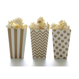 Gold Popcorn Boxes (36 Pack) - Open-Top Candy/Treat Favor Boxes, Party Favors, Mini Popcorn Tubs